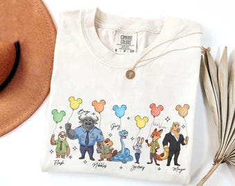 Camiseta Disney Zootopia 2 Signatures, camiseta Judy Hopps Nick Gary Nibbles Bogo, camiseta Zootopia Mickey Balloons, camiseta familiar a juego de Disneyland