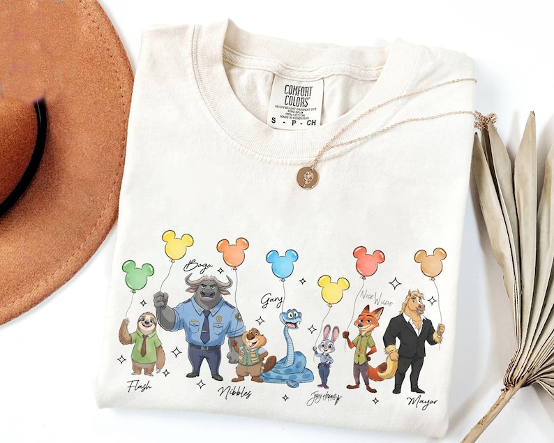 Camiseta Disney Zootopia 2 Signatures, camiseta Judy Hopps Nick Gary Nibbles Bogo, camiseta Zootopia Mickey Balloons, camiseta familiar a juego de Disneyland imagen 1