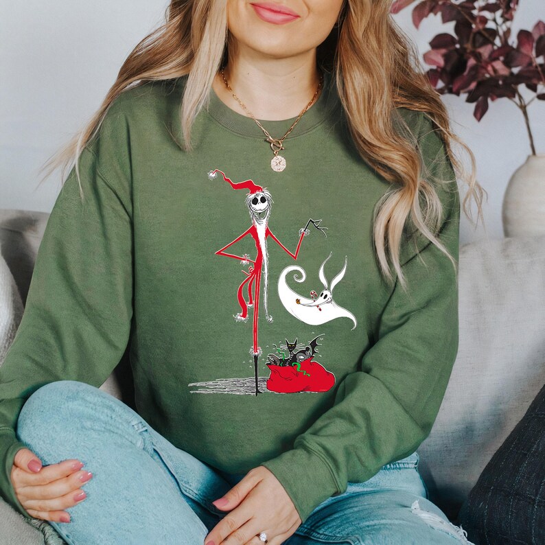 Camiseta de Natal do Jack e Zero de O Estranho Mundo de Jack da Disney, Camiseta de Natal do Jack Skellington Unissex para Adultos e Crianças imagem 3