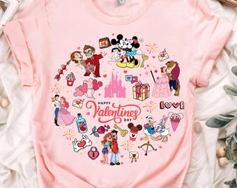 Mickey and Friends Love Hearts Castle Disney Valentine Shirt, Carl en Ellie Happy Valentine's Day T-shirt, Disney Valentine Couple Matching Tee