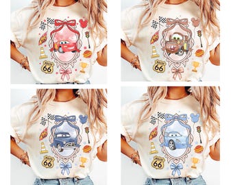 Coquette Bow Watercolor Disney Cars Shirt, Lightning McQueen Tow Mater Doc Hudson Bow Mirror Shirt, Cars Land Shirt, Disneyland Family Tee