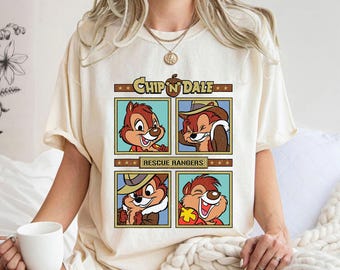 Camiseta Disney Chip y Dale Rescue Rangers Squares, camiseta de las Ardillas, regalo para mejores amigos, camiseta Disney Besties Double Trouble, camiseta Disney