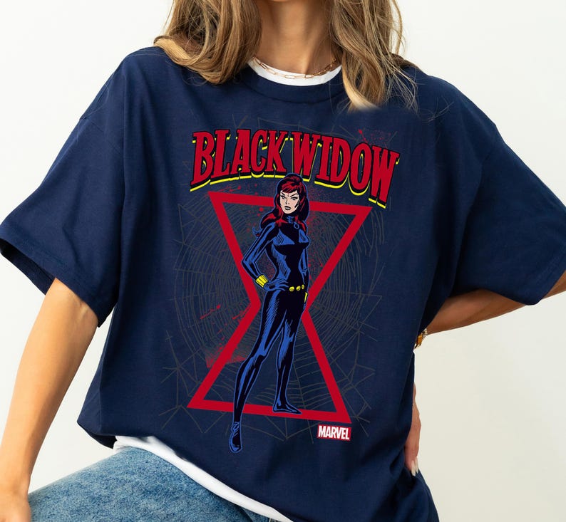 Marvel Black Widow Classic Retro Comic Stance T-Shirt, Marvel Disneyland Family Trip Gift , Magic Kingdom Group Matching Shirt image 3