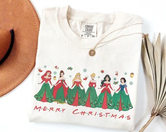 Disney Prinzessinnen Merry Christmas Shirt, Mickys sehr frohe Weihnachtsfeier, Jasmin Ariel Bella Aurora T-Shirt, Disneyland Weihnachtsreise Shirt