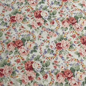 100% Cotton Fabric by the Yard, Purple, Yellow Pink Florals with Green Leaves