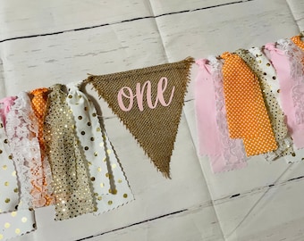High Chair Banner | Pink, Orange, and Gold | Birthday Party Decoration | Cake Smash | Any Age | Fall | Pumpkin