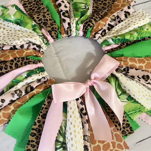 Solo Pink, Green, and Gold Safari / Animal Fabric Tutu, Birthday Outfit, Birthday Girl, Cheetah, Giraffe, Jungle Leaves