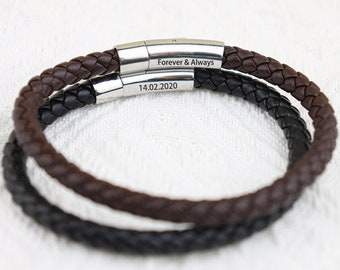 Bracciale inciso da uomo in acciaio inossidabile in pelle - regalo per la festa del papà - regalo per la festa del papà - nastro nero grigio - padre figlio papà nonno zio