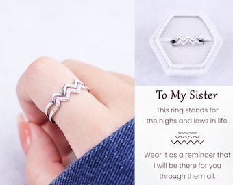 To My Sister Highs and Lows Double Wave Ring, Sterling Silver Adjustable Ring Women, Bridesmaid Gifts, Friendship Gift, Sister Birthday Gift