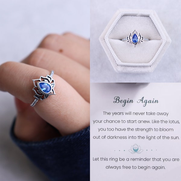 Sterling Silver Lotus Ring, Begin Again Lotus Flower Ring, Mother Daughter Ring, Daughter Birthday Gift from Mom, Renewal Inspiration Gift