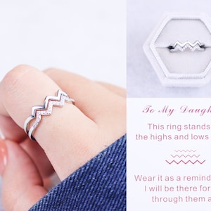 To My Mom, Highs and Lows Double Wave Ring, Sterling Silver Adjustable Ring, Back to School Gift from Mom, Inspiration Birthday Gift
