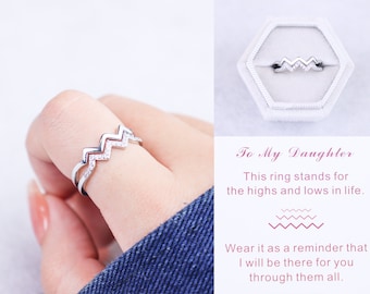 To My Mom, Highs and Lows Double Wave Ring, Sterling Silver Adjustable Ring, Back to School Gift from Mom, Inspiration Birthday Gift