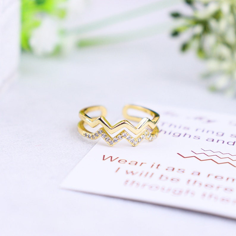 To My Sister Highs and Lows Double Wave Ring, Sterling Silver Adjustable Ring Women, Bridesmaid Gifts, Friendship Gift, Sister Birthday Gift Gold