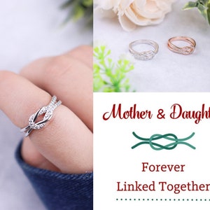 Mother & Daughter Love Knot Ring,Sterling Silver Ring,Infinity Friendship Promise Ring,Ring for Mom Daughter Friend,Birthday Gift for Her