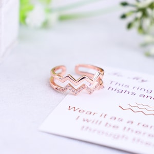 To My Sister Highs and Lows Double Wave Ring, Sterling Silver Adjustable Ring Women, Bridesmaid Gifts, Friendship Gift, Sister Birthday Gift Rose Gold