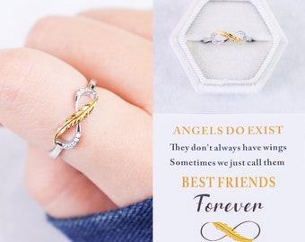 To My Best Friend Infinity Feather Ring, Friendship Forever Ring, Sterling Silver Ring, Birthday Gift, Sister Gift, Mother's Day Gift