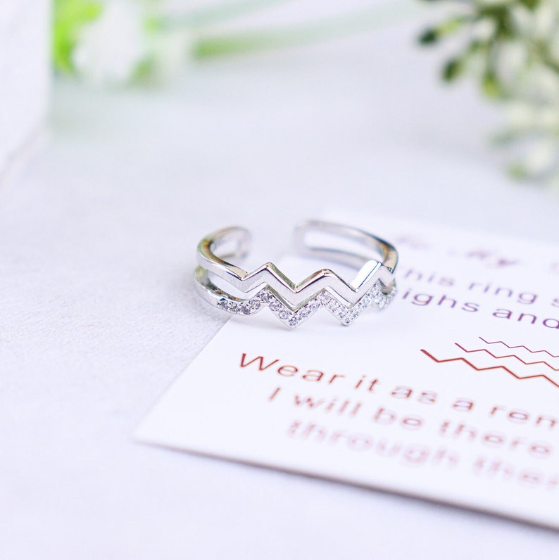 To My Sister Highs and Lows Double Wave Ring, Sterling Silver Adjustable Ring Women, Bridesmaid Gifts, Friendship Gift, Sister Birthday Gift Sliver