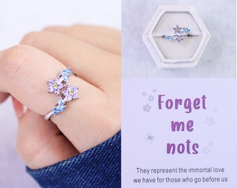 Forget me nots-Bague fleur, bague en argent sterling, bague réglable, cadeau d'anniversaire, cadeau pour une fille, cadeau pour un ami