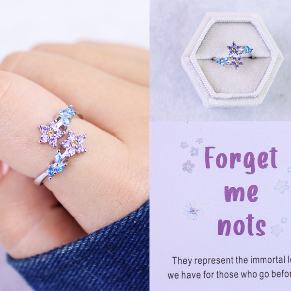 Forget me nots-Flower ring,Sterling Silver Ring, Adjustable Ring,Birthday Gift,Gift for a daughter,Gift for a friend