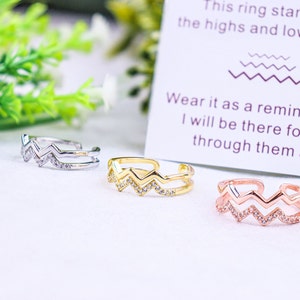 To My Sister Highs and Lows Double Wave Ring, Sterling Silver Adjustable Ring Women, Bridesmaid Gifts, Friendship Gift, Sister Birthday Gift image 3