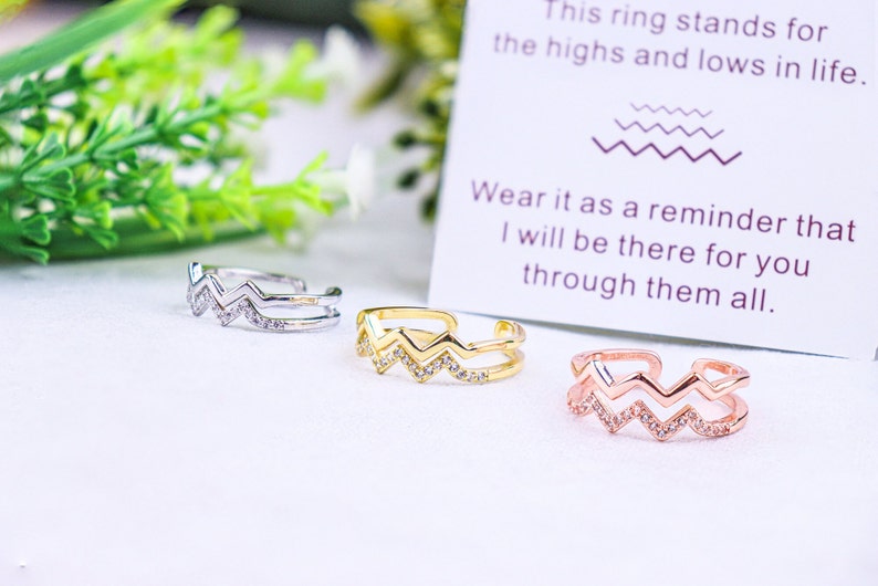 To My Sister Highs and Lows Double Wave Ring, Sterling Silver Adjustable Ring Women, Bridesmaid Gifts, Friendship Gift, Sister Birthday Gift image 3