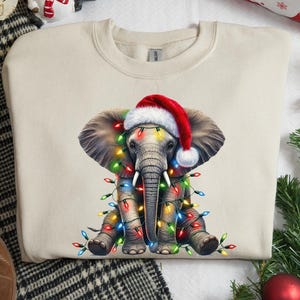 Elephant Christmas Lights Sweatshirt, Elephant Xmas Hoodie, Holiday Elephant Sweater, Wild Animals Holiday Christmas Festive Animal Sweater