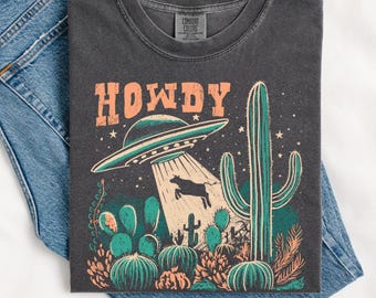 Comfort kleuren shirt ufo koe ontvoering, grappig vintage retro grafische alien T-shirt, uniseks T-shirt, paranormaal oversized esthetisch ufo-shirt