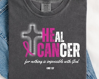 Christian Cancer Awareness Shirt,Faith Bible Verse Tee,Pink Ribbon Shirt,God Is Healer,Breast Cancer Support Gift Religious Inspirational T