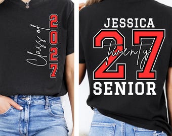 Comfort Colors Custom Senior Mom,2027 Shirt, Personalized Class Of 2027 Tee.Senior 2027 Shirt Checkered Number,Class of 2027 Shirt