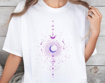 Maglietta Celestial Comfort Colors®, maglietta con fasi lunari, maglietta Boho Mystical Moon And Sun, outfit Boho Moon, maglietta Celestial Moon, maglietta Spiritual