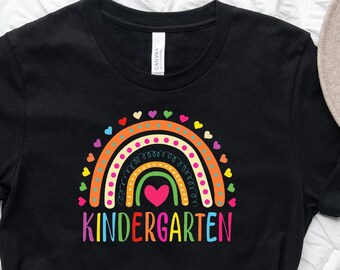 Rainbow kindergarten Teacher Name Shirt,Custom Teacher TShirt,Personalized Teacher Shirt,Groovy Teacher gift  Shirt,teacher name shirt