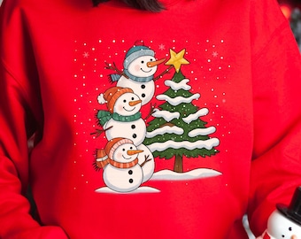 Christmas Snowman Sweatshirt, Christmas Tree Snowman Hoodie, Funny Snowman Sweater, Christmas Gift, Snowman Lover Christmas Party Sweaters