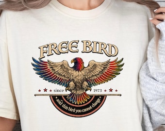 Free Bird T-Shirt, Vintage Band Tee,Freebird 73 Tshirt,Lynard Skynard,,Graphic Tee,Retro Graphic Shirt,Mocha Free Bird Concert Tees
