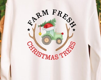 ファームフレッシュクリスマスツリートラックスウェットシャツ、クリスマスパーカー、クリスマスファミリー、クリスマストラックセーター、クリスマスギフト、トラックファミリーセーター