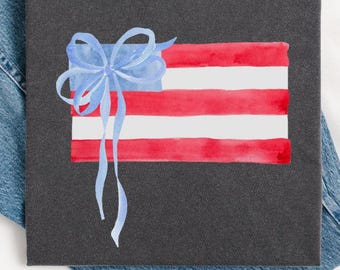 Bow USA vlag comfort kleuren shirt, coquette vlag T-shirt, shirt 4 juli, shirt Amerikaanse vlag, shirt Amerikaanse vlag, shirts VS, retro shirt juli, Amerikaans T-shirt