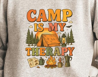 Sweatshirt kamperen is mijn therapie, grappige campingtrui, hoodie kampliefhebber, happy campershirt, shirt campingploeg, groepscamping-T-shirts