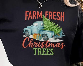 ファームフレッシュクリスマスツリースウェットシャツ、バッファローチェック柄ツリーセーター、パインスプルースファーパーカー、クリスマスファームパーカー、ファームクリスマストラックセーター