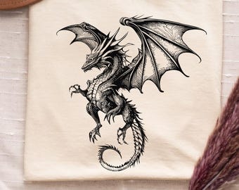 Comfort kleuren Flying Dragons-shirt, Dragon Fantasy T-shirt, Dragon Rider-T-shirt, Dragon Lover-cadeau voor boeklezer, leesgrage mystieke draken-T-shirt