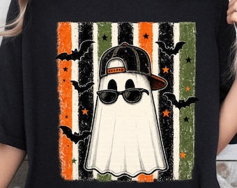 Striped Ghost , Boy Ghost ,Retro Halloween ,Cool Ghost Sublimation,vintage Halloween Shirt Design Patchwork Ghost Clipart Too Cute to Spooky