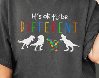 Camiseta de colores reconfortantes para concienciar sobre el autismo, camiseta "Está bien ser diferente", camiseta para maestros de educación especial, regalo para mamás con autismo, regalo para maestros con autismo