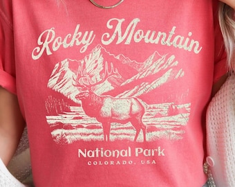 Komfortfarben Rocky Mountains Shirt, Retro Komfortfarben T-Shirt, Colorado T-Shirt, Übergroßes Nationalpark-T-Shirt, Natur-Grafikshirt