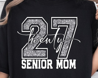 Comfort Colors Custom Glitter Effect Senior Mom,2027 Shirt, Personalized Class Of 2027 Tee.Senior 2027 Shirt Checkered Number