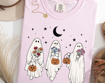 Cute Ghosts Comfort Color Shirt, Trick Or Treat T-Shirt, Halloween Ghosts Shirt, Spooky Season Shirt, Funny Halloween Tee, Fall Season Shirt