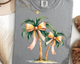 Tropisch eiland palmboom boog comfort kleur shirt, shirt, palmboom T-shirt, esthetisch zomershirt, vakantie zomershirt, natuurliefhebber T-shirt