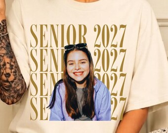 Comfort Colors Custom Senior Photo 2027 Shirt, Personalized Class Of 2027 Tee.Senior 2027 Shirt Checkered Number,Class of 2027 Shirt