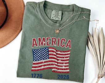 Rhinestone Effect Usa Shirt , Comfort Colors American Flag Shirt, American Shirt Gift, Independence Day Outfit,4th Of July T-Shirt,