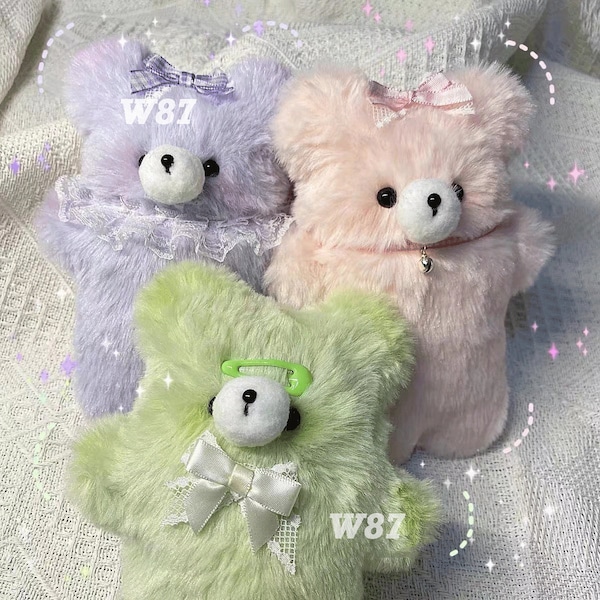 Poupée en peluche ours mignon 3 couleurs faite main, jouets en peluche kawaii, cadeaux d'anniversaire pour filles, cadeaux personnalisés