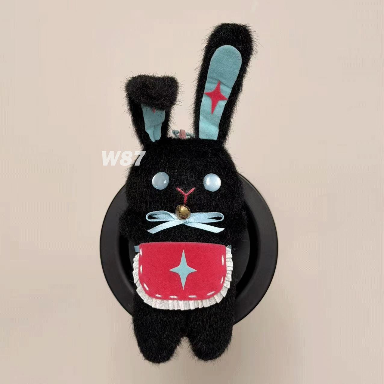 Stuffed Black Rabbit Plush Toys Handmade, Black White Plush Rabbit, Cute Plush Pendant ...