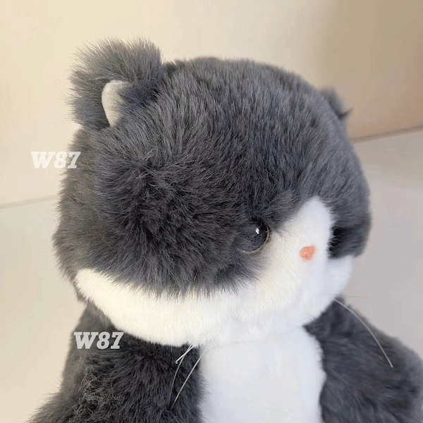 Handgemachte graue weiße Katze Plüschtier, Kawaii Plüschtiere, Geburtstagsgeschenke für Mädchen, Wohnkultur, 50cm, personalisierte Geschenke