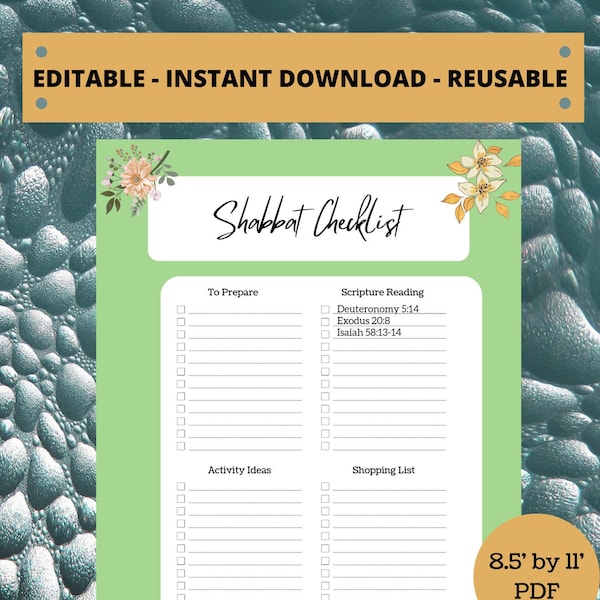 Shabbat / Shabbath Checklist (EDITABLE)